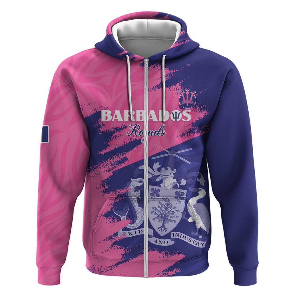 Barbados Royals Cricket Custom Hoodie Coat Of Arms Pink - Blue Color - African Pride