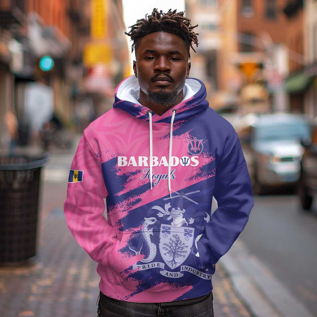 Barbados Royals Cricket Custom Hoodie Coat Of Arms Pink - Blue Color - African Pride