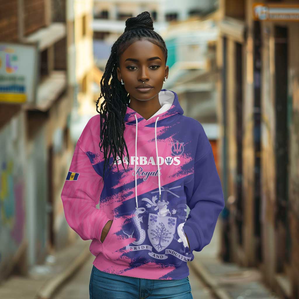 Barbados Royals Cricket Custom Hoodie Coat Of Arms Pink - Blue Color - African Pride