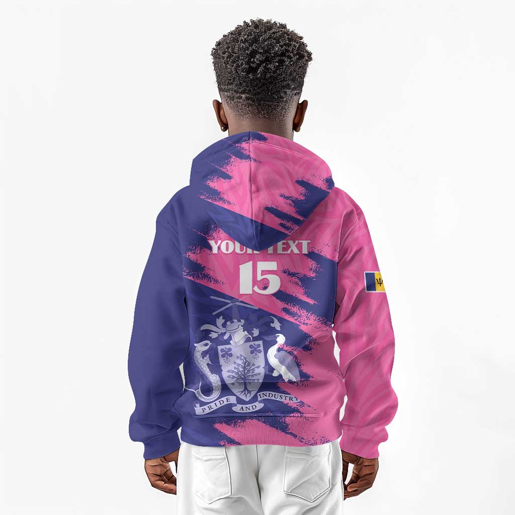 Barbados Royals Cricket Custom Kid Hoodie Coat Of Arms Pink - Blue Color - African Pride