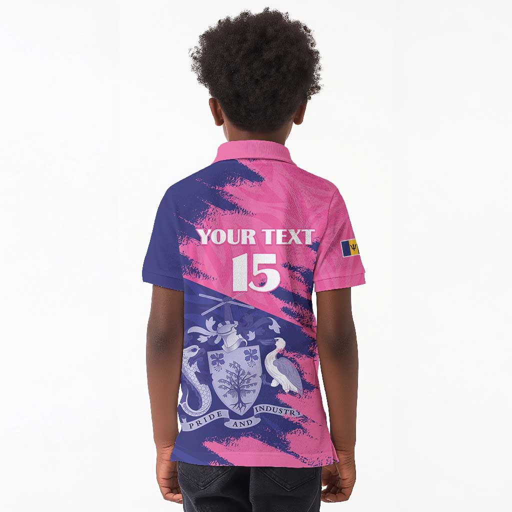 Barbados Royals Cricket Custom Kid Polo Shirt Coat Of Arms Pink - Blue Color - African Pride