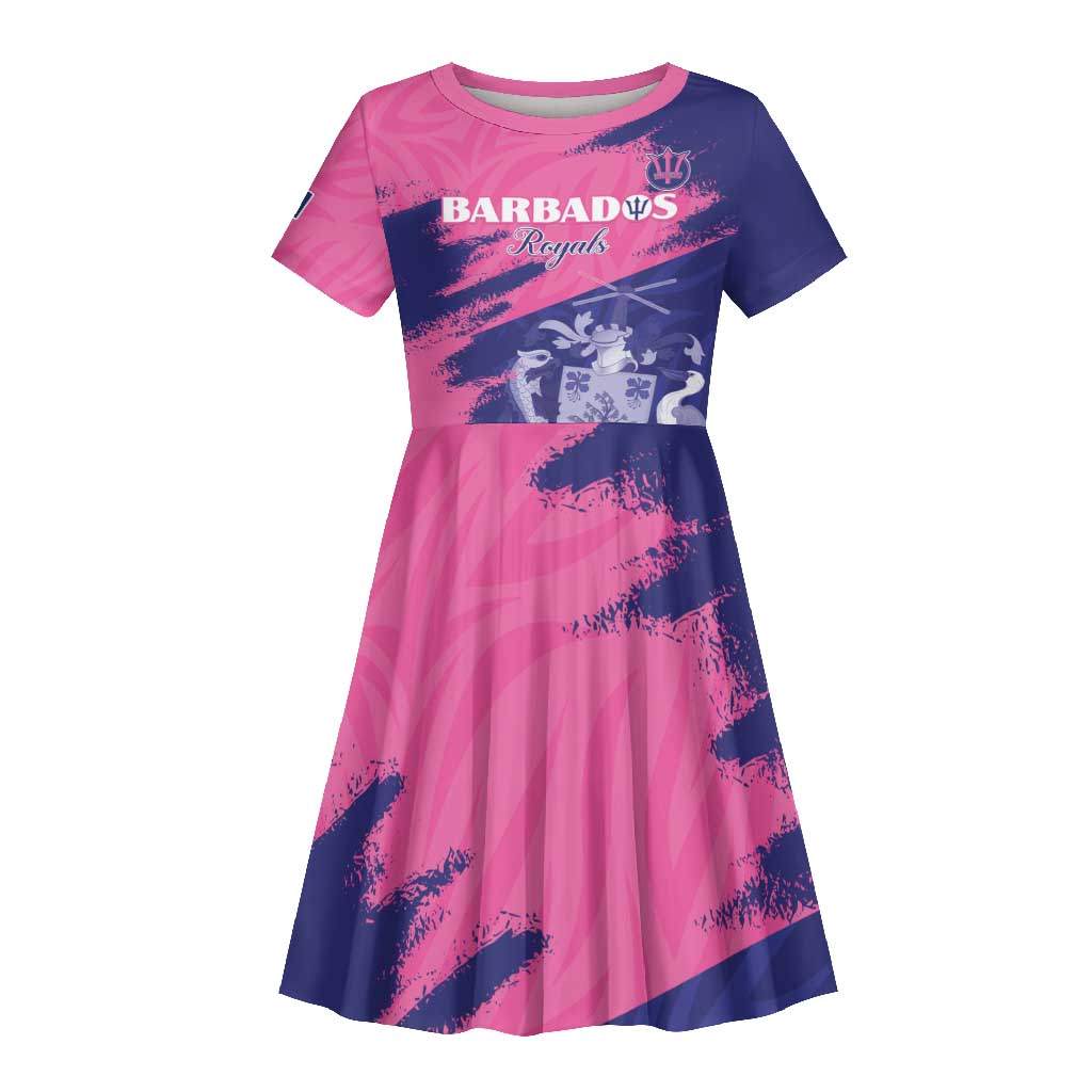 Barbados Royals Cricket Custom Kid Short Sleeve Dress Coat Of Arms Pink - Blue Color - African Pride