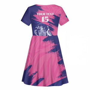 Barbados Royals Cricket Custom Kid Short Sleeve Dress Coat Of Arms Pink - Blue Color - African Pride