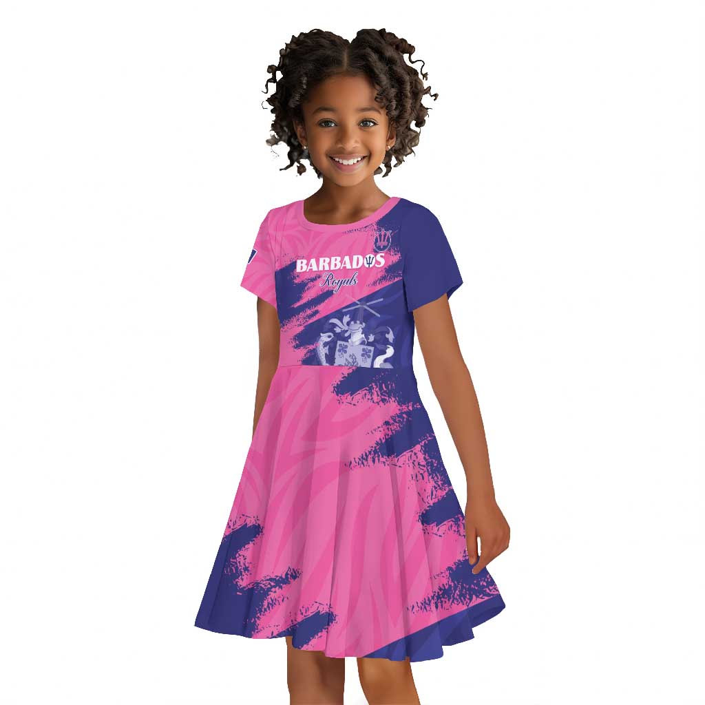 Barbados Royals Cricket Custom Kid Short Sleeve Dress Coat Of Arms Pink - Blue Color - African Pride
