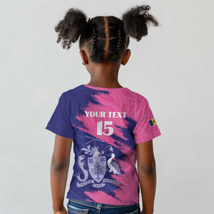 Barbados Royals Cricket Custom Kid T shirt Coat Of Arms Pink - Blue Color - African Pride