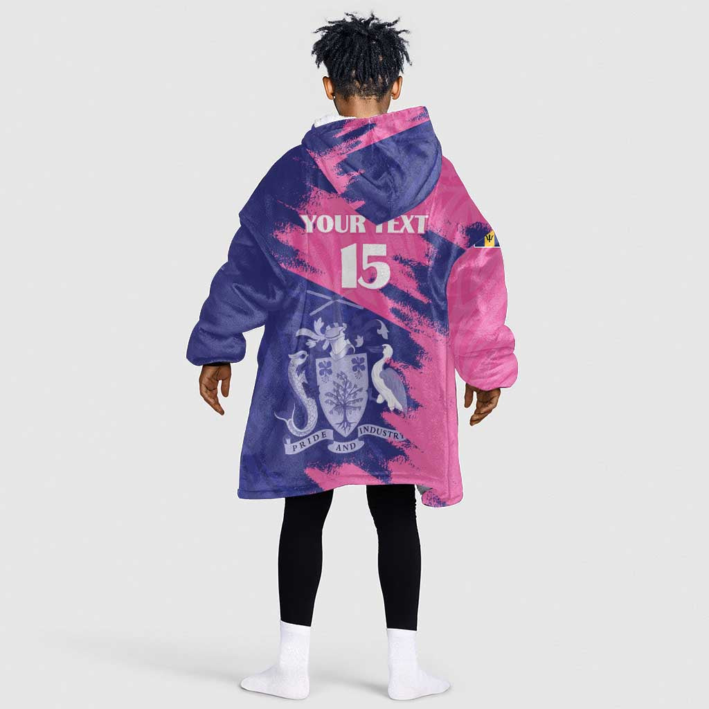 Barbados Royals Cricket Custom Kid Wearable Blanket Hoodie Coat Of Arms Pink - Blue Color - African Pride