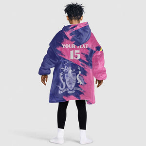 Barbados Royals Cricket Custom Kid Wearable Blanket Hoodie Coat Of Arms Pink - Blue Color - African Pride