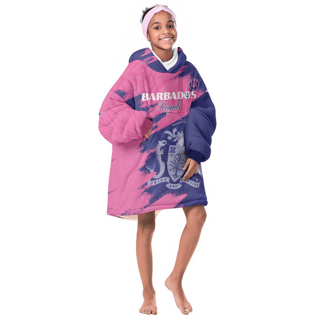 Barbados Royals Cricket Custom Kid Wearable Blanket Hoodie Coat Of Arms Pink - Blue Color - African Pride