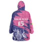 Barbados Royals Cricket Custom Kid Wearable Blanket Hoodie Coat Of Arms Pink - Blue Color - African Pride