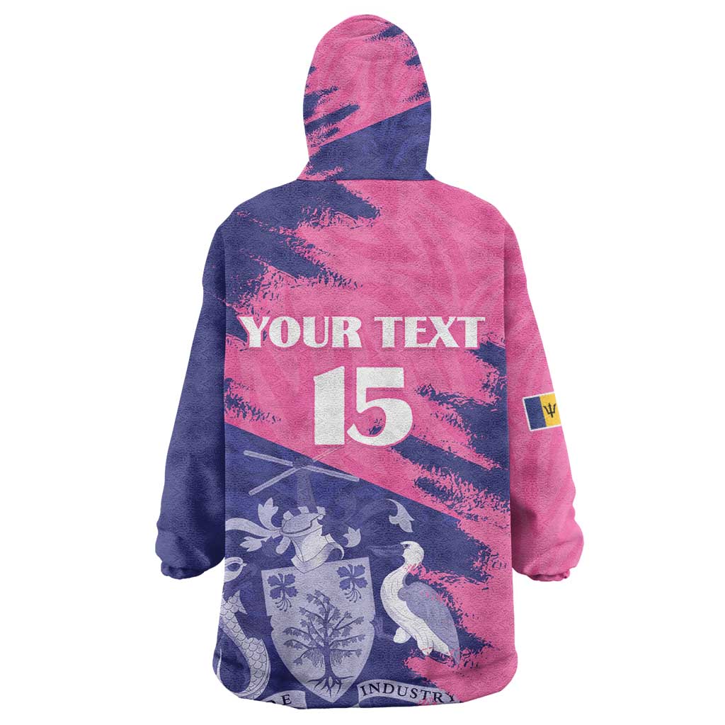 Barbados Royals Cricket Custom Kid Wearable Blanket Hoodie Coat Of Arms Pink - Blue Color - African Pride