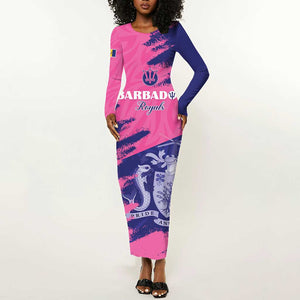 Barbados Royals Cricket Custom Long Sleeve Bodycon Dress Coat Of Arms Pink - Blue Color - African Pride