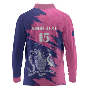 Barbados Royals Cricket Custom Long Sleeve Polo Shirt Coat Of Arms Pink - Blue Color - African Pride