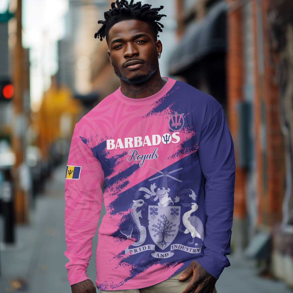 Barbados Royals Cricket Custom Long Sleeve Shirt Coat Of Arms Pink - Blue Color - African Pride