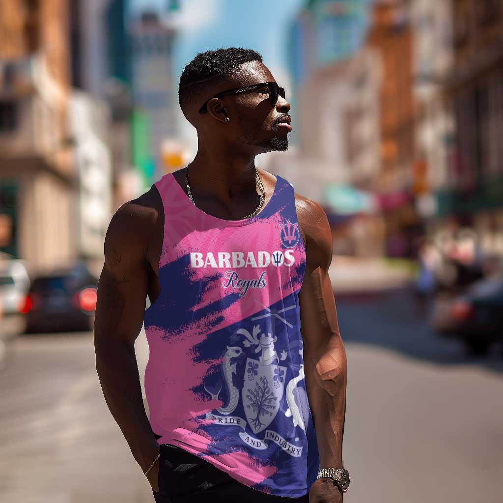 Barbados Royals Cricket Custom Men Tank Top Coat Of Arms Pink - Blue Color - African Pride