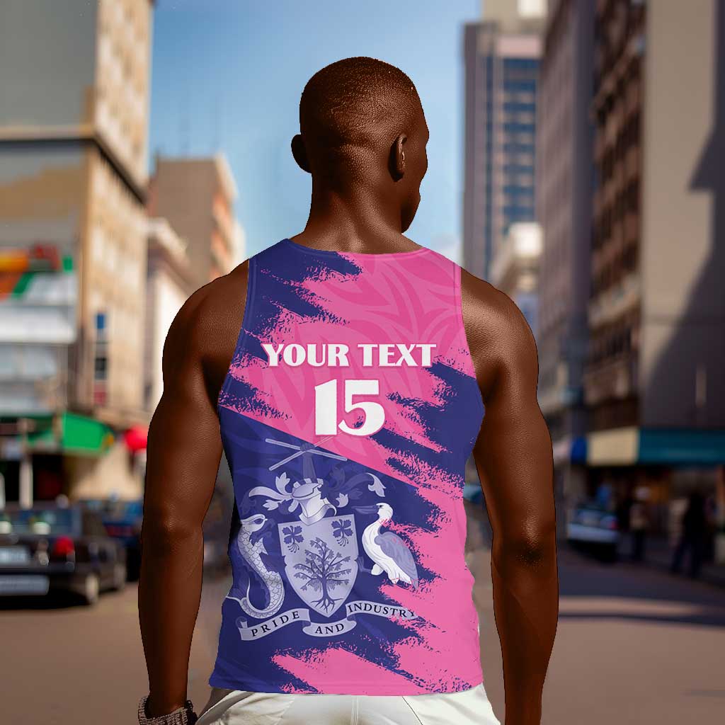 Barbados Royals Cricket Custom Men Tank Top Coat Of Arms Pink - Blue Color - African Pride