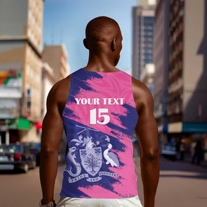 Barbados Royals Cricket Custom Men Tank Top Coat Of Arms Pink - Blue Color - African Pride