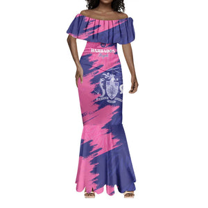 Barbados Royals Cricket Custom Mermaid Dress Coat Of Arms Pink - Blue Color - African Pride