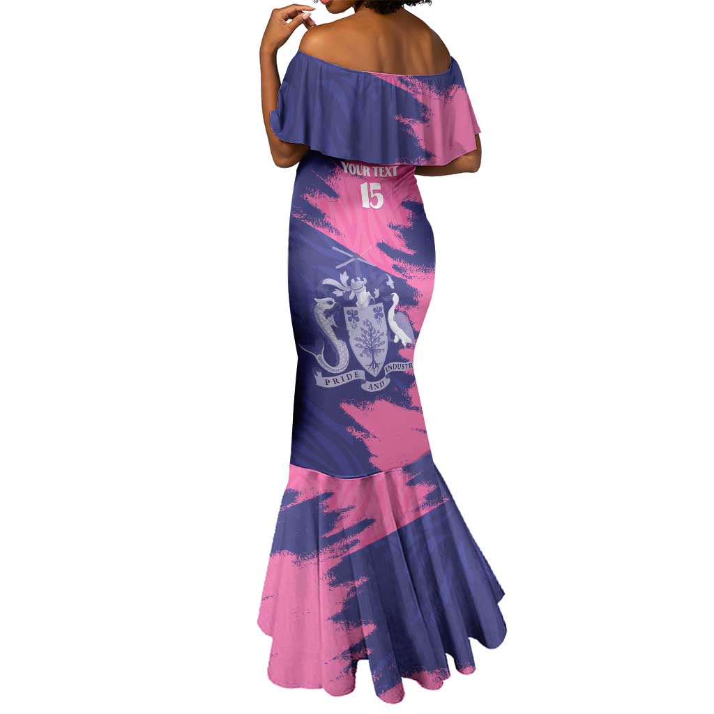 Barbados Royals Cricket Custom Mermaid Dress Coat Of Arms Pink - Blue Color - African Pride