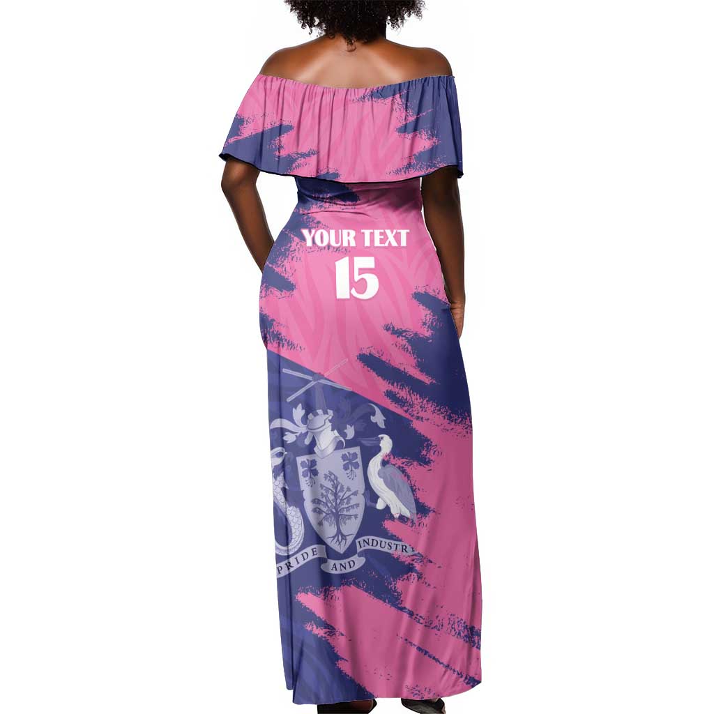 Barbados Royals Cricket Custom Off Shoulder Maxi Dress Coat Of Arms Pink - Blue Color - African Pride