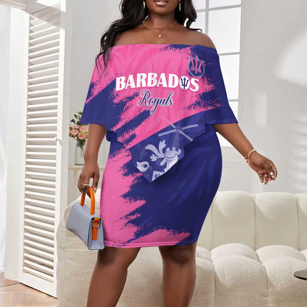 Barbados Royals Cricket Custom Off Shoulder Short Dress Coat Of Arms Pink - Blue Color - African Pride