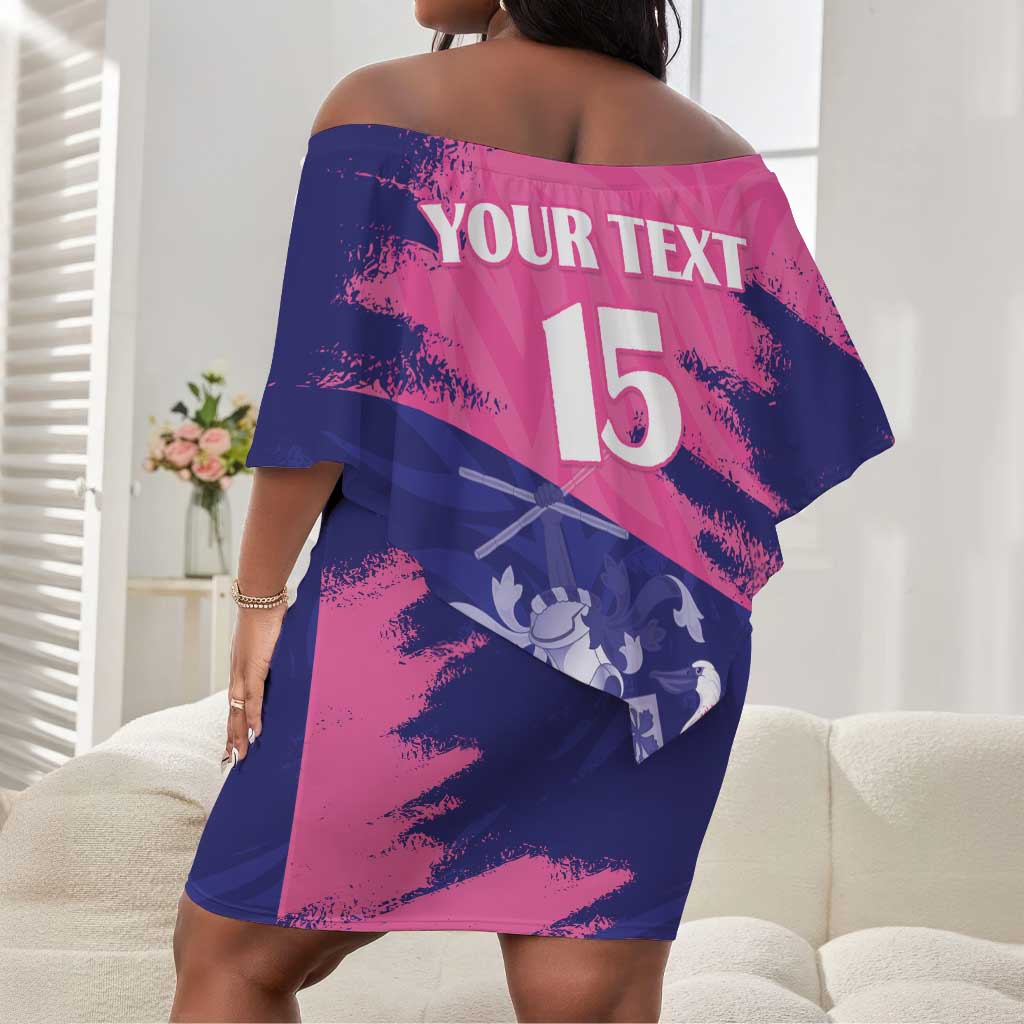 Barbados Royals Cricket Custom Off Shoulder Short Dress Coat Of Arms Pink - Blue Color - African Pride