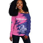 Barbados Royals Cricket Custom Off Shoulder Sweater Coat Of Arms Pink - Blue Color - African Pride