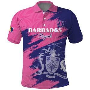 Barbados Royals Cricket Custom Polo Shirt Coat Of Arms Pink - Blue Color - African Pride