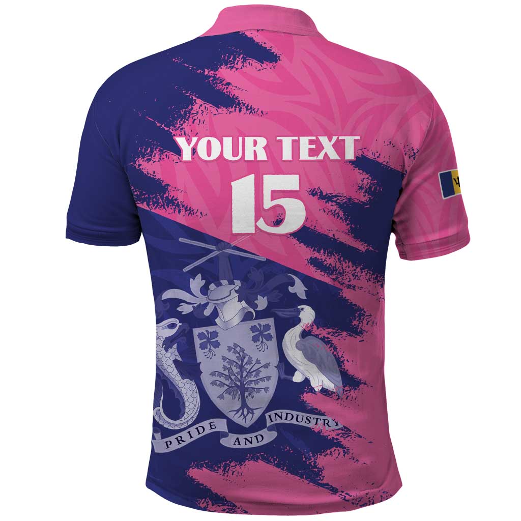 Barbados Royals Cricket Custom Polo Shirt Coat Of Arms Pink - Blue Color - African Pride