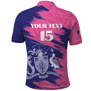 Barbados Royals Cricket Custom Polo Shirt Coat Of Arms Pink - Blue Color - African Pride