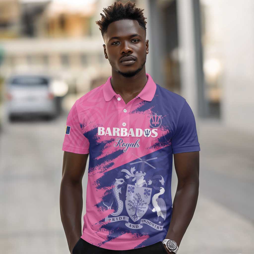 Barbados Royals Cricket Custom Polo Shirt Coat Of Arms Pink - Blue Color - African Pride