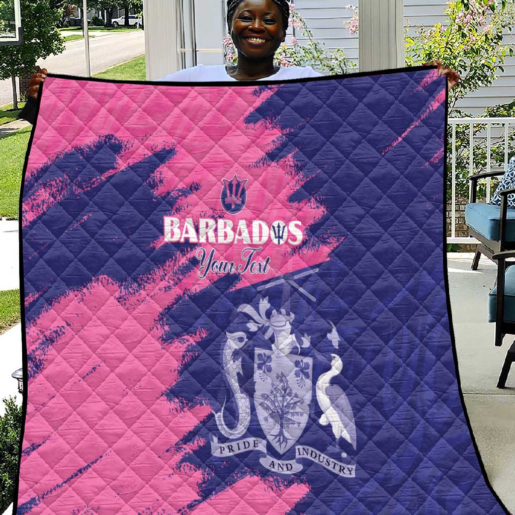 Barbados Royals Cricket Custom Quilt Coat Of Arms Pink - Blue Color - African Pride