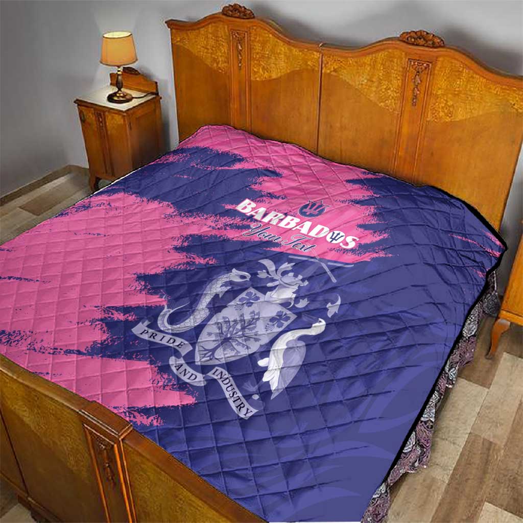 Barbados Royals Cricket Custom Quilt Coat Of Arms Pink - Blue Color - African Pride