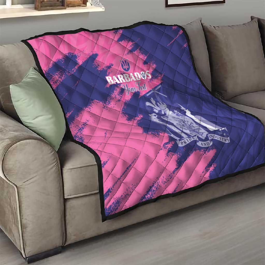 Barbados Royals Cricket Custom Quilt Coat Of Arms Pink - Blue Color - African Pride