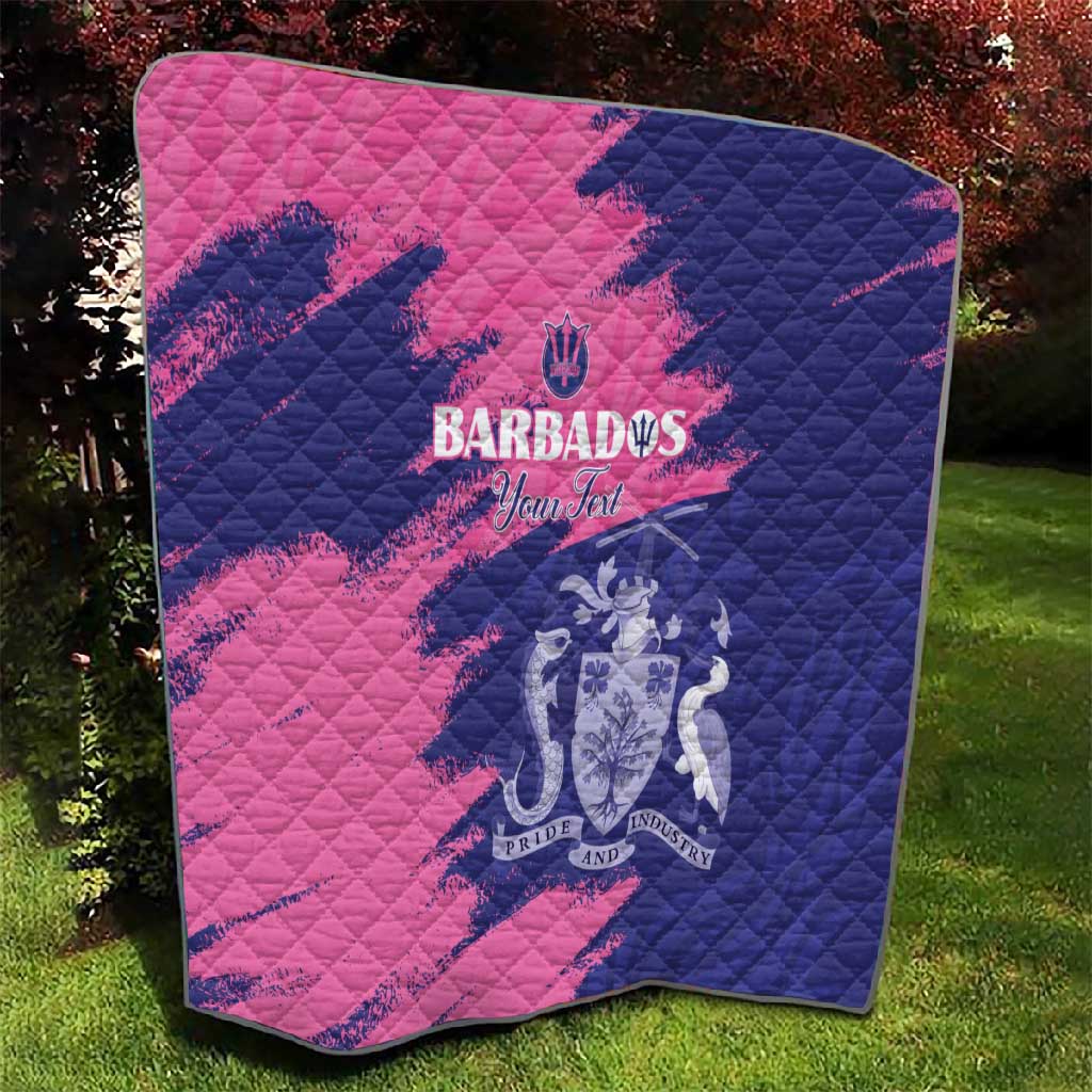 Barbados Royals Cricket Custom Quilt Coat Of Arms Pink - Blue Color - African Pride