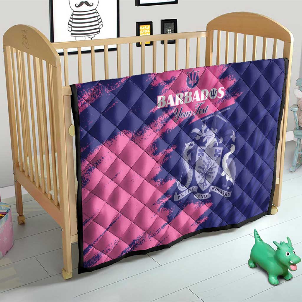 Barbados Royals Cricket Custom Quilt Coat Of Arms Pink - Blue Color - African Pride