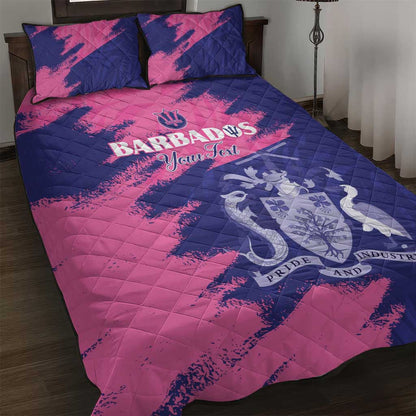 Barbados Royals Cricket Custom Quilt Bed Set Coat Of Arms Pink - Blue Color - African Pride