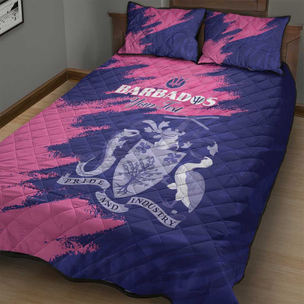 Barbados Royals Cricket Custom Quilt Bed Set Coat Of Arms Pink - Blue Color - African Pride