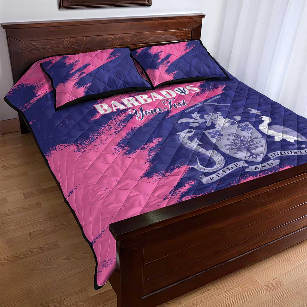 Barbados Royals Cricket Custom Quilt Bed Set Coat Of Arms Pink - Blue Color - African Pride