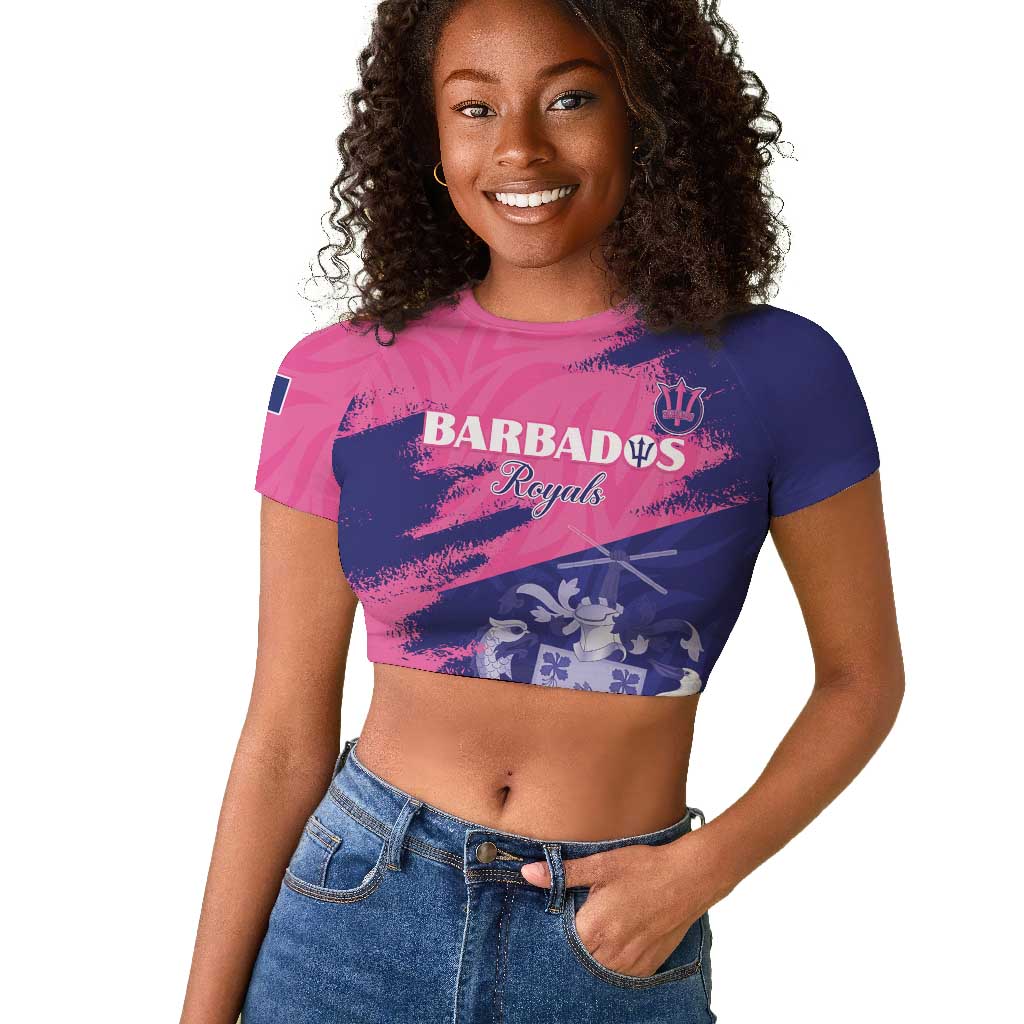 Barbados Royals Cricket Custom Raglan Cropped T shirt Coat Of Arms Pink - Blue Color - African Pride
