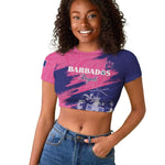 Barbados Royals Cricket Custom Raglan Cropped T shirt Coat Of Arms Pink - Blue Color - African Pride