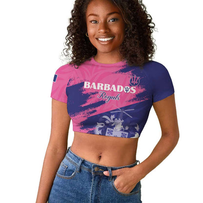 Barbados Royals Cricket Custom Raglan Cropped T shirt Coat Of Arms Pink - Blue Color - African Pride
