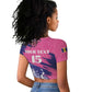 Barbados Royals Cricket Custom Raglan Cropped T shirt Coat Of Arms Pink - Blue Color - African Pride