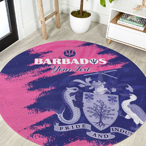 Barbados Royals Cricket Custom Round Carpet Coat Of Arms Pink - Blue Color - African Pride