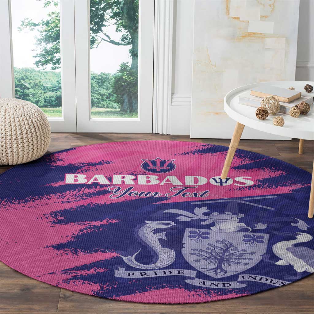 Barbados Royals Cricket Custom Round Carpet Coat Of Arms Pink - Blue Color - African Pride