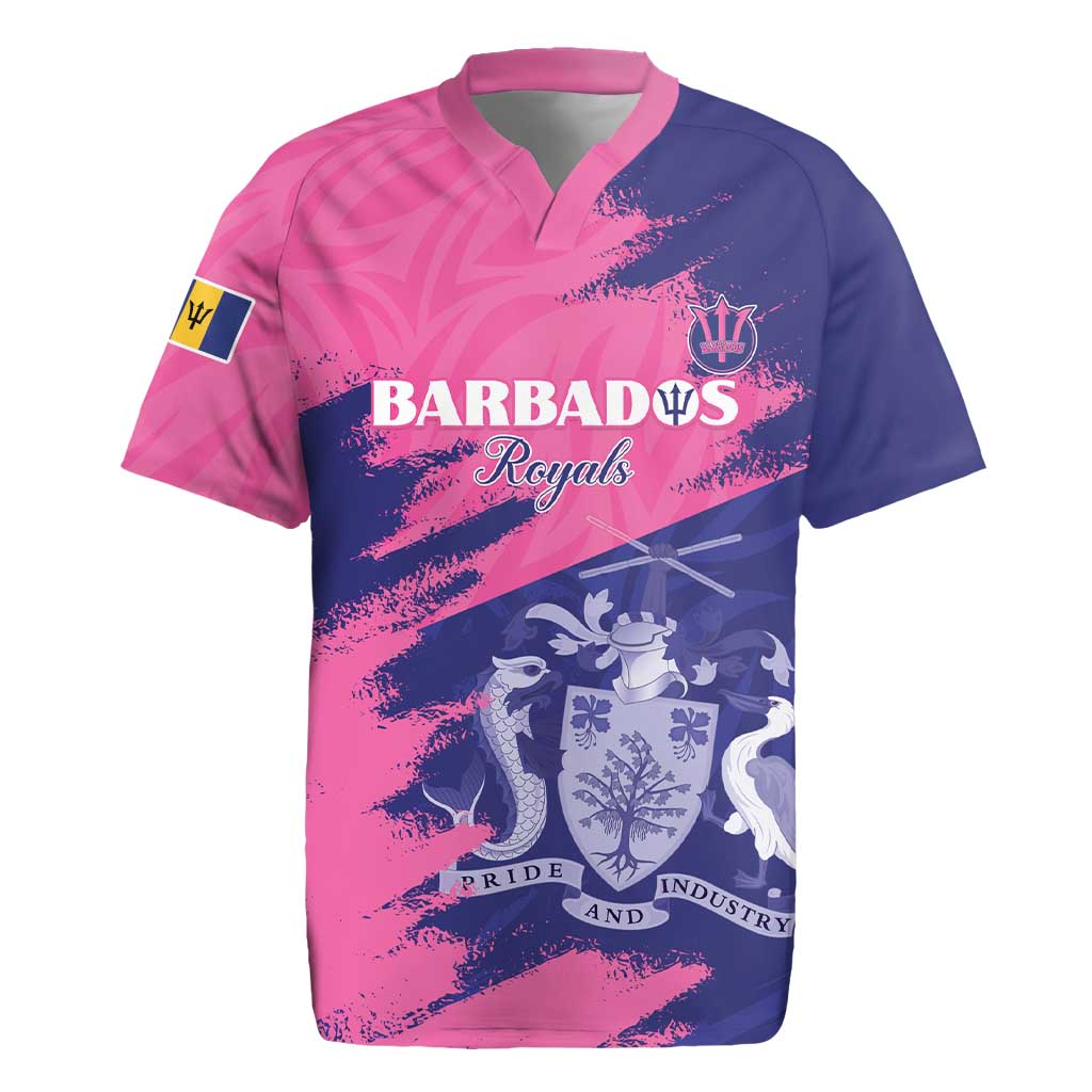 Barbados Royals Cricket Custom Rugby Jersey Coat Of Arms Pink - Blue Color - African Pride