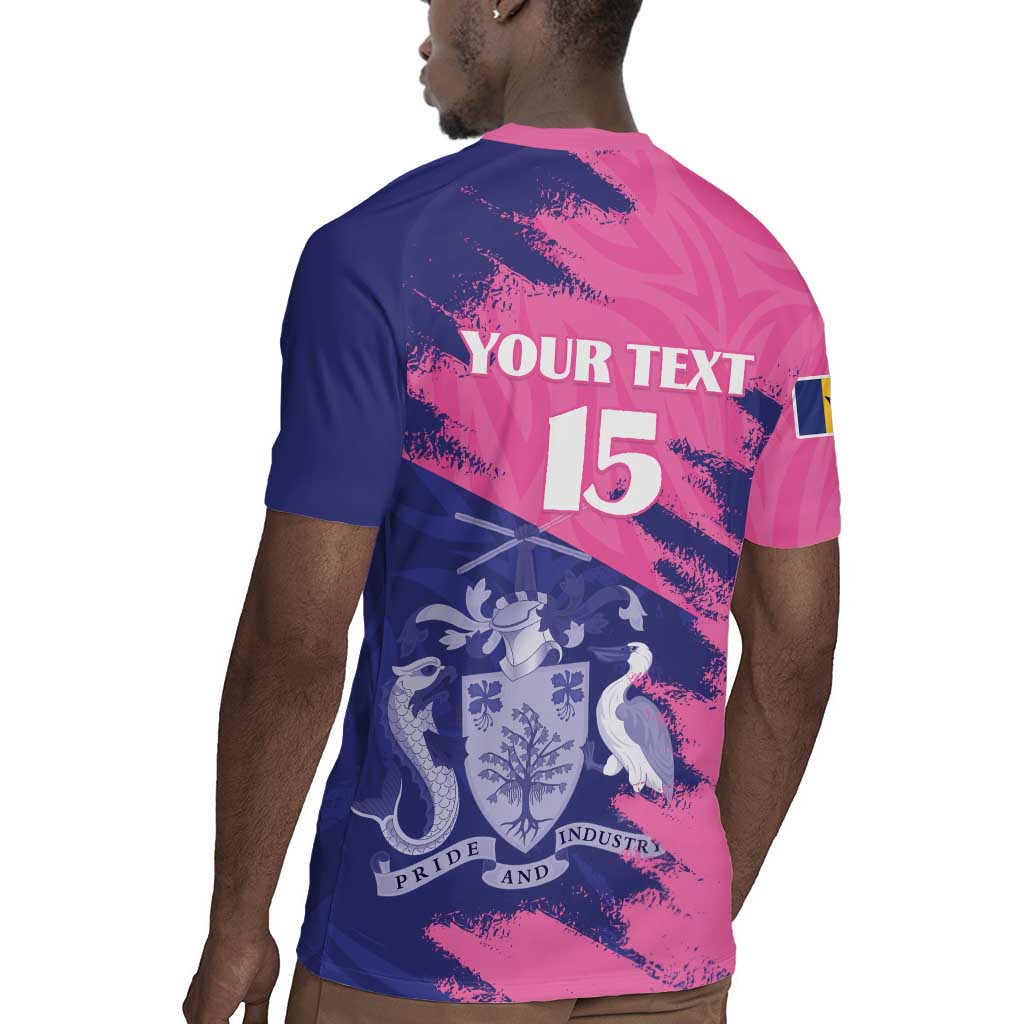 Barbados Royals Cricket Custom Rugby Jersey Coat Of Arms Pink - Blue Color - African Pride