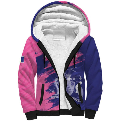 Barbados Royals Cricket Custom Sherpa Hoodie Coat Of Arms Pink - Blue Color - African Pride