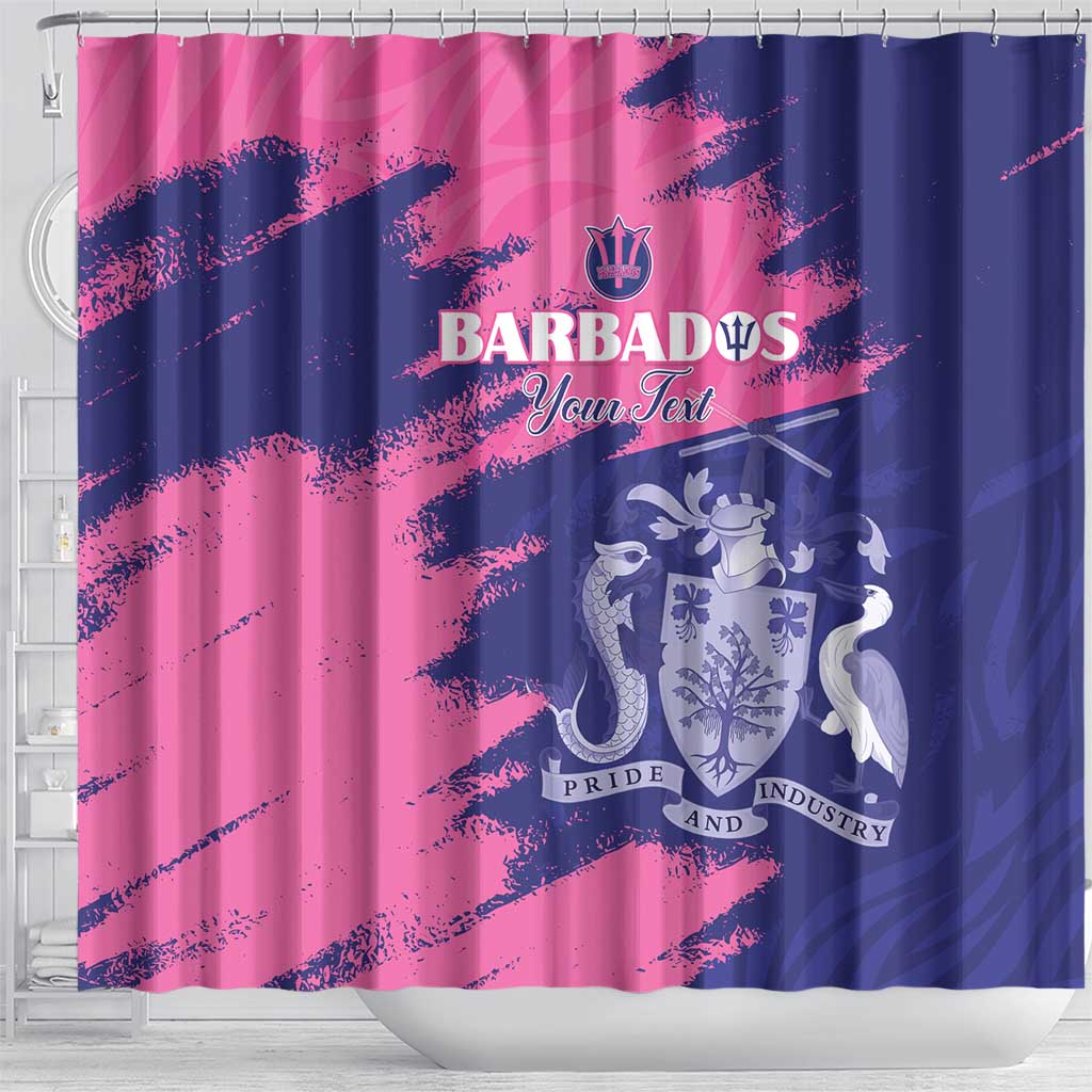 Barbados Royals Cricket Custom Shower Curtain Coat Of Arms Pink - Blue Color - African Pride
