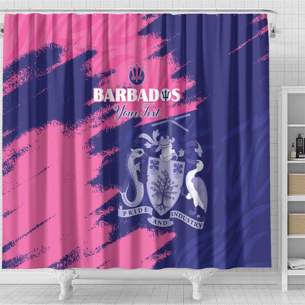 Barbados Royals Cricket Custom Shower Curtain Coat Of Arms Pink - Blue Color - African Pride