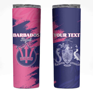 Barbados Royals Cricket Custom Skinny Tumbler Coat Of Arms Pink - Blue Color - African Pride